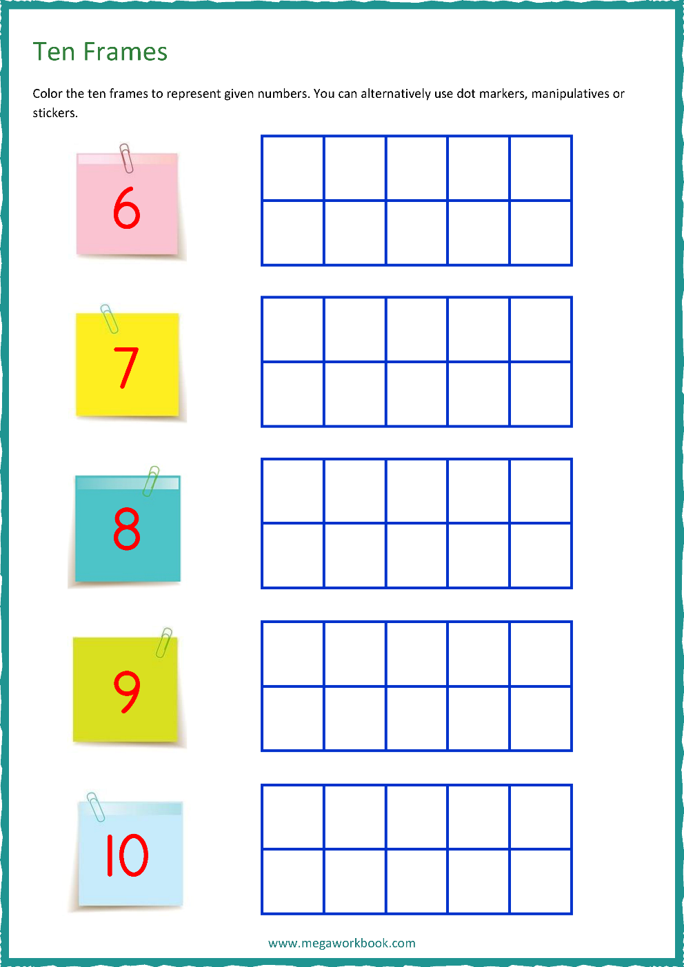 Ten frame worksheets