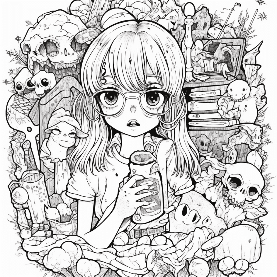 Adult printable coloring pages free creepy kawaii anime dark fantasy printable coloring book sheets