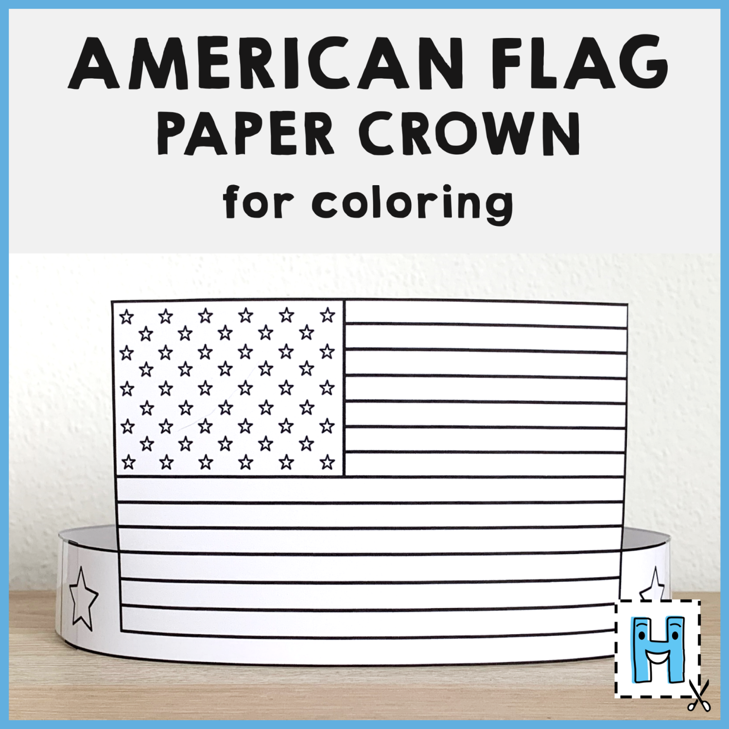American flag paper crown printable coloring craft activity template made by teachers