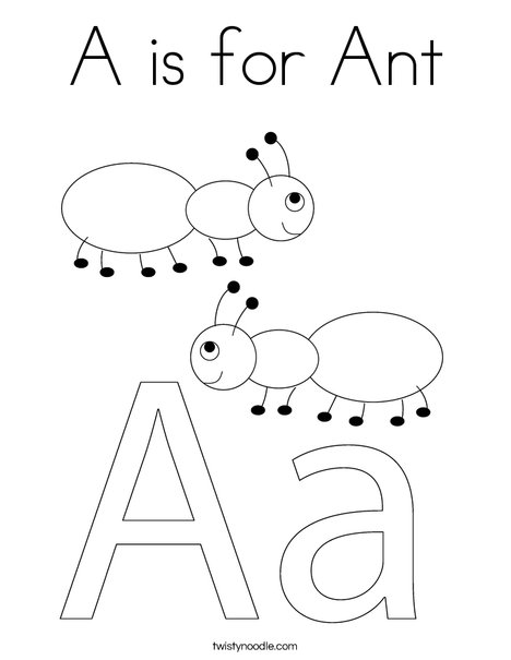 A is for ant coloring page
