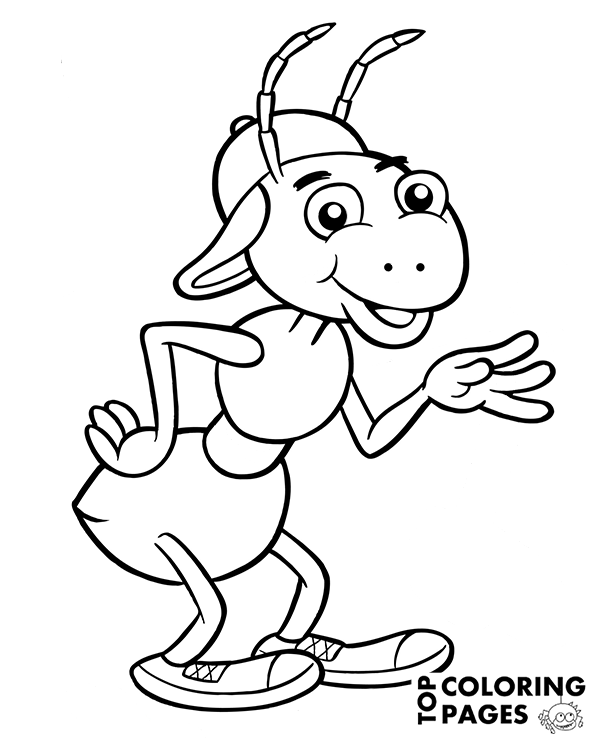 Cartoon ant coloring page for kids