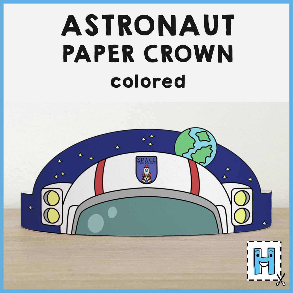 Astronaut helmet paper crown headband printable space craft activity for kids made by teachers