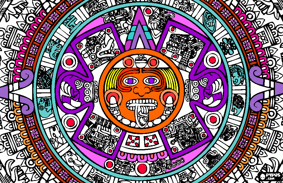Aztec sunstone coloring page printable aztec sunstone