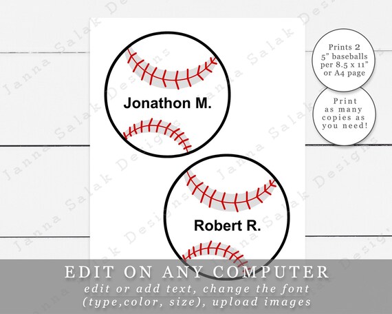 Baseball tags with editable names diy template printable