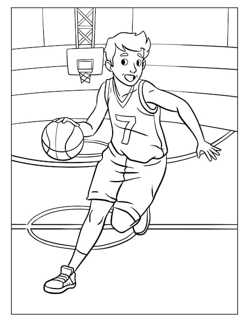 Premium vector basketball coloring page for kids