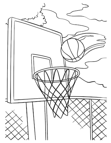 Premium vector basketball hoop and ball coloring page for kids