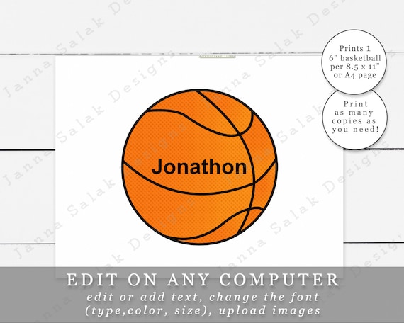 Basketball printable circle tags with editable text