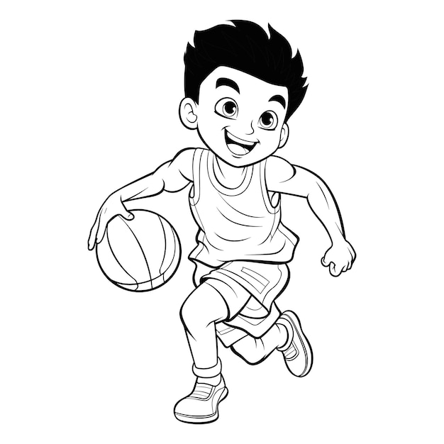 Premium vector kids play basketball coloring page
