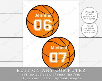 Basketball with editable names and numbers diy template printable