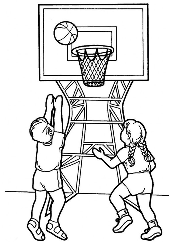 Coloring pages kids playing basketball coloring page