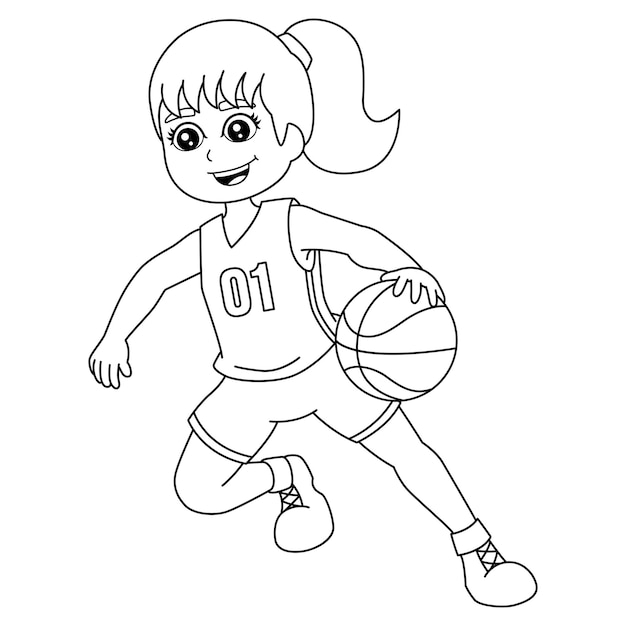 Premium vector girl playing basketball coloring page isolated