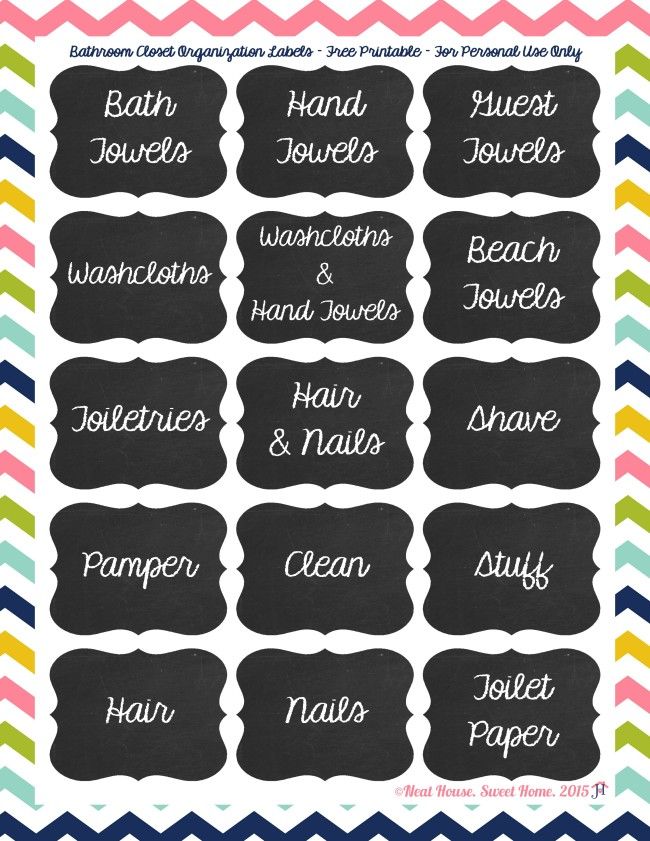 Printable bathroom labels â neat house sweet home bathroom closet organization bathroom printables bathroom closet