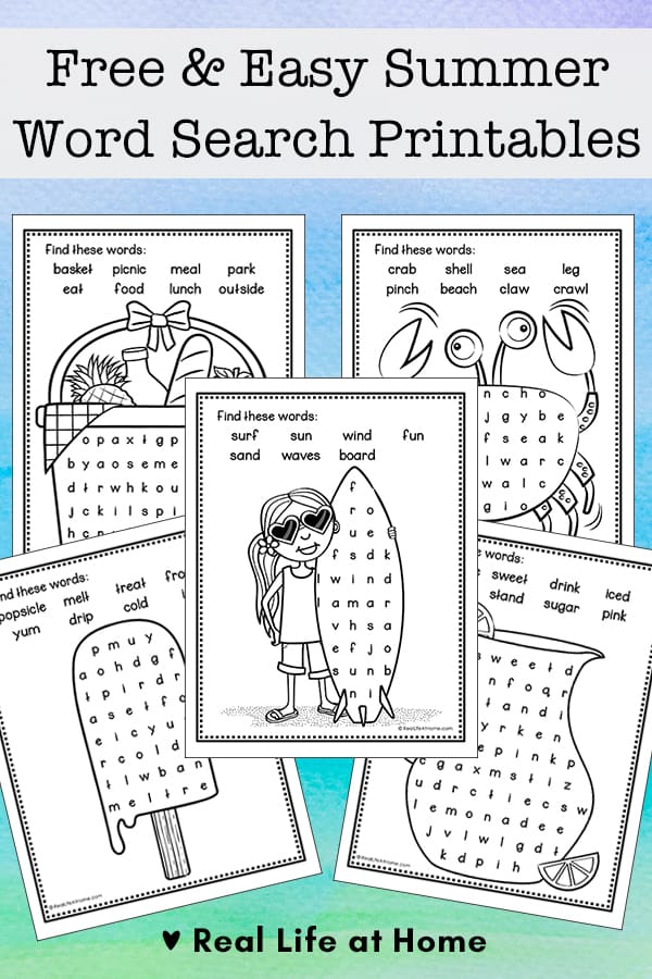 Free and easy summer word finds printable set for kids