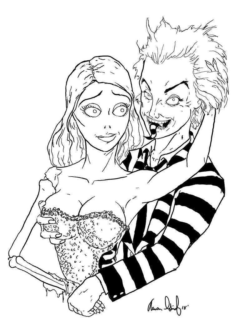 Beetlejuice and emily corpse bride coloring page by aarondarkk on