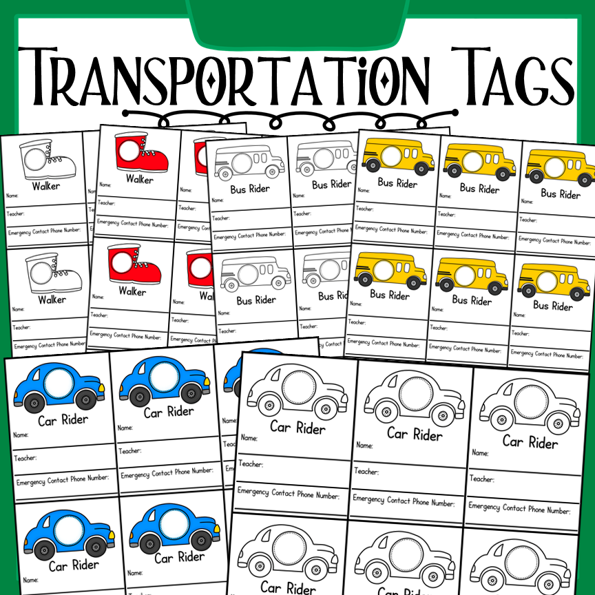Transportation tags made by teachers