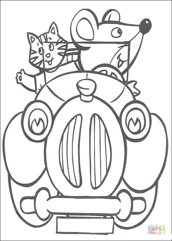 A mouse and a cat are riding a car together coloring page free printable coloring pages