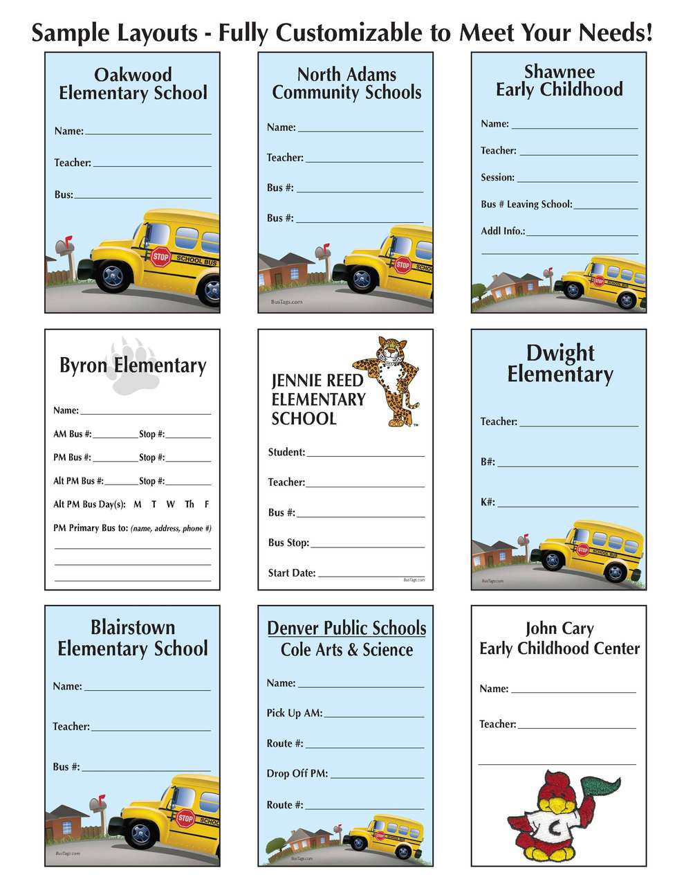 Bus tag student id tags custom layout