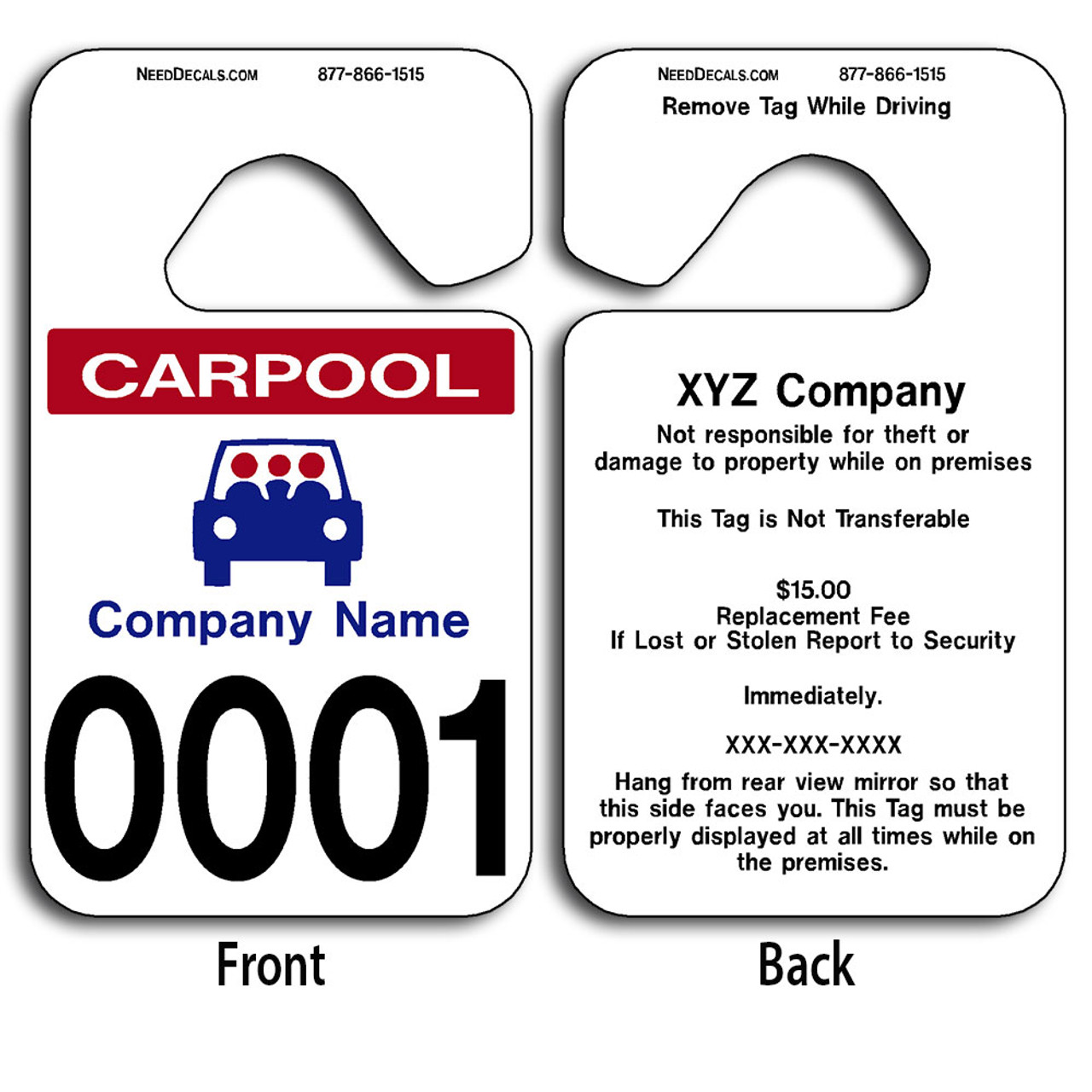 Car rider hang tags to free numbering backprinting