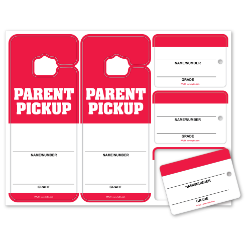 Red parent pickup backpack tag sheets pack of ppl