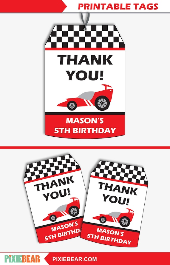 Race car birthday favor tags
