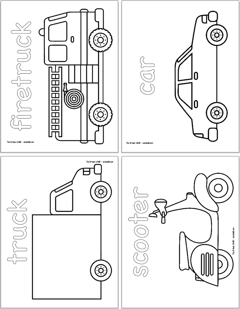 Free printable vehicle coloring pages with names