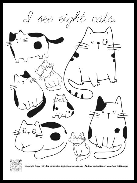 I see eight cats coloring page free cursive font â the art kit