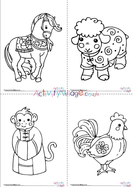 Chinese new year zodiac animals louring pages