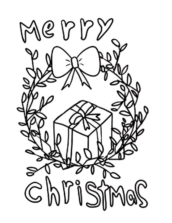 Christmas wreath coloring page instant download
