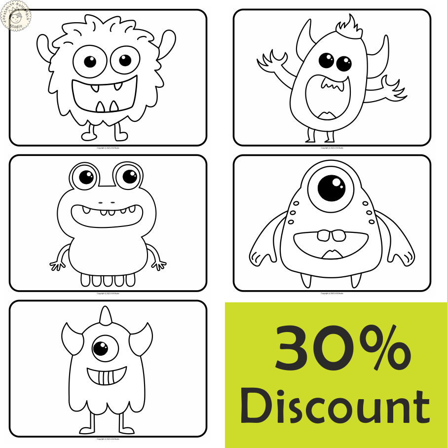 Little monsters printable coloring pages bundle