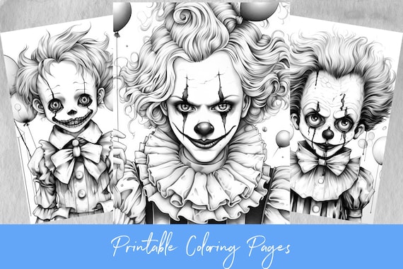 Little creepy clown coloring pages grayscale coloring page scary clowns adults kids size x inches printable pdf