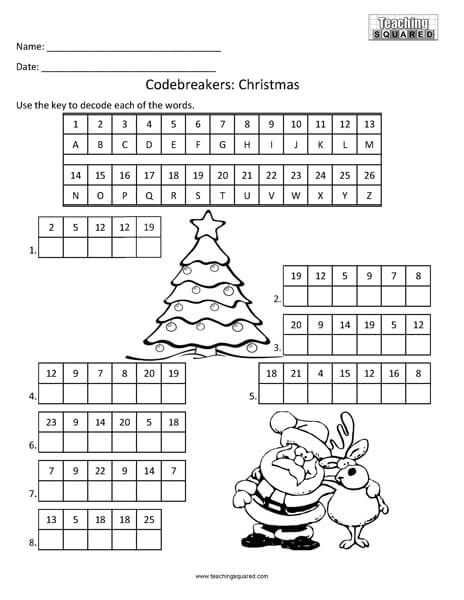 Codebreaker holiday worksheets â teaching squared holiday worksheets christmas worksheets christmas math worksheets