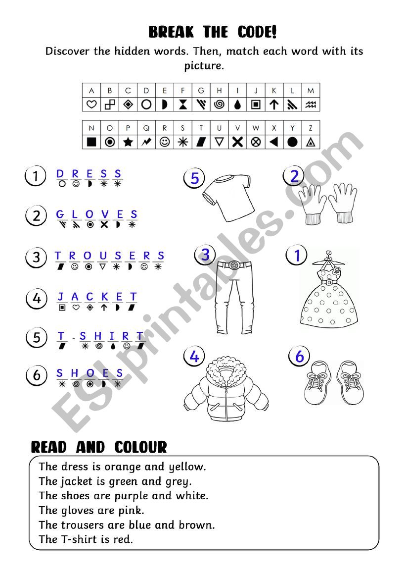 Clothes code breaker matching and colouring
