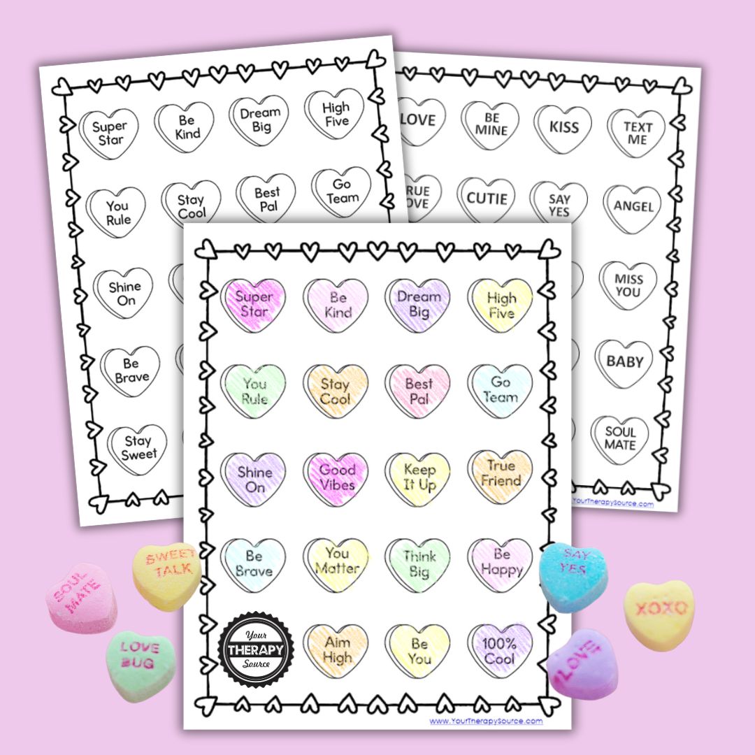Printable conversation hearts coloring pages