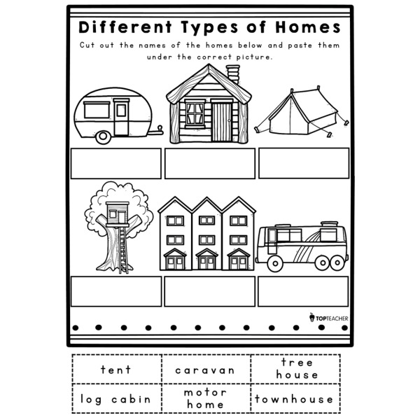 Different types of homes cut paste