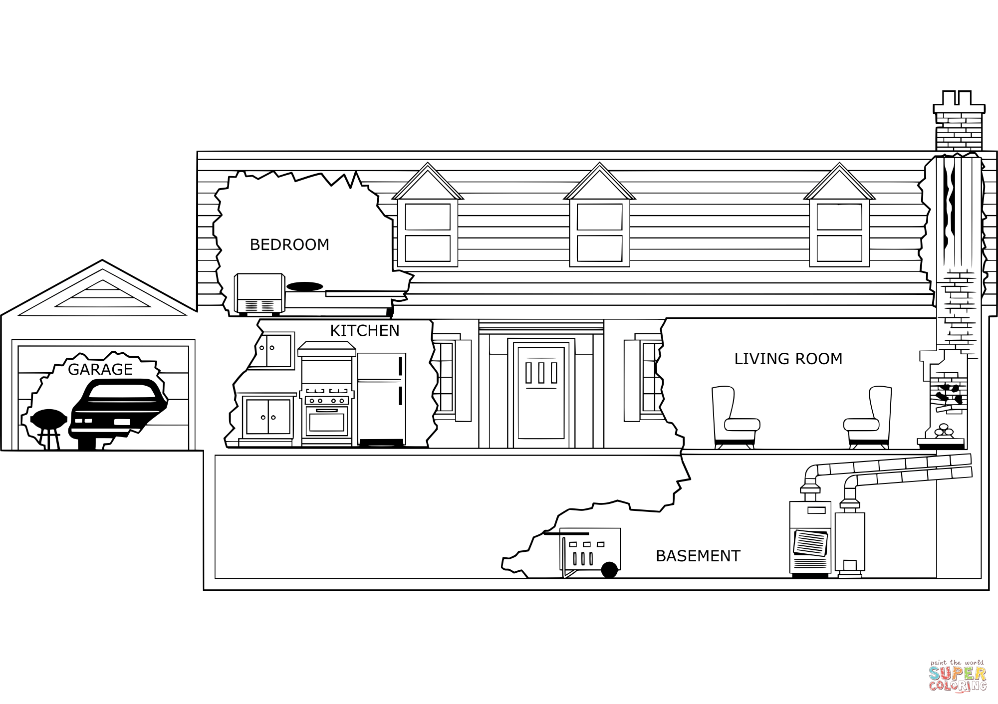 Vintage inside a house coloring page free printable coloring pages