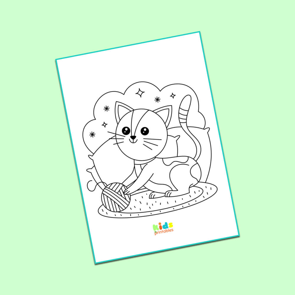 Cute cat coloring page kids