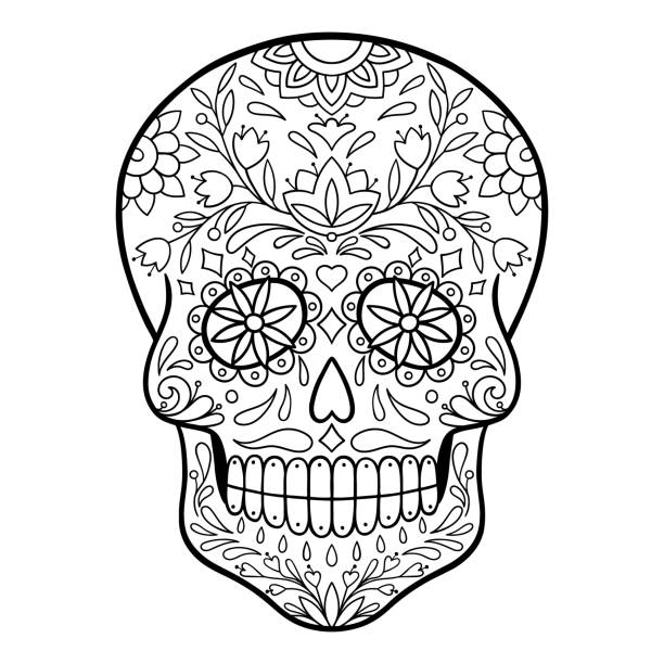 Mexican skull coloring page stock illustration