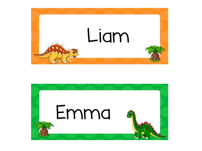 Classroom name tags template dinosaur editable printable