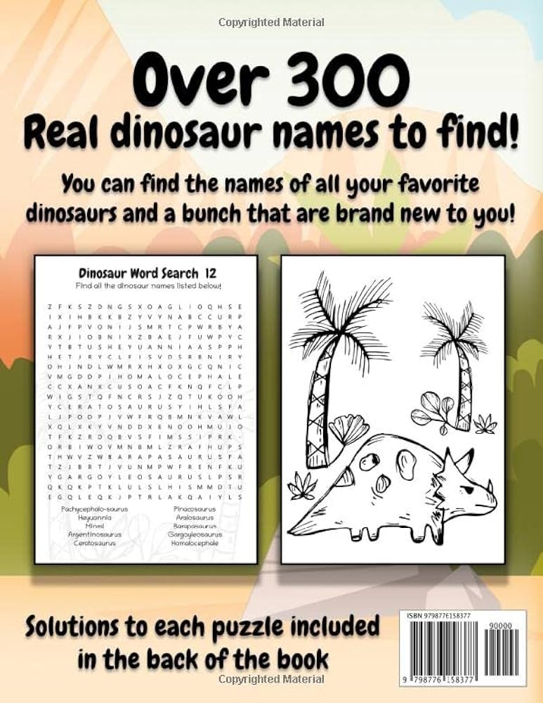 Dinosaur word search for kids ages