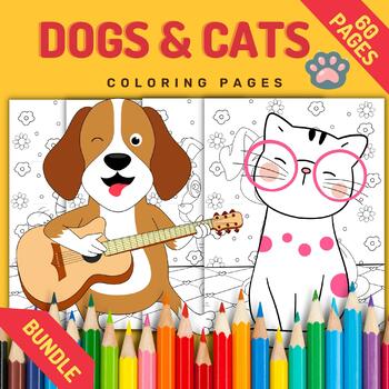 Printable cute dogs and cats coloring pages
