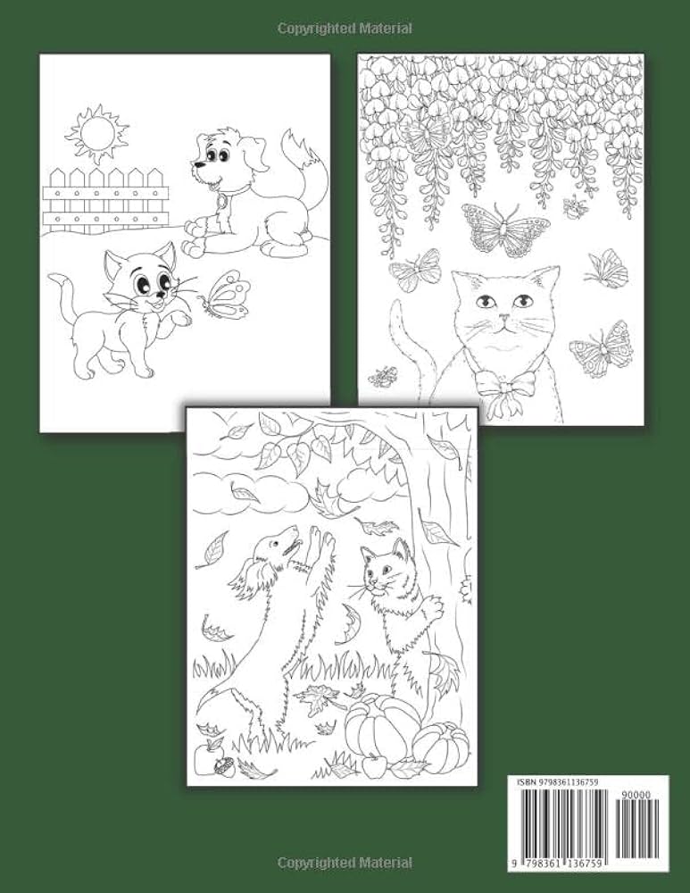 Cute cat dog coloring book for adult lovable easy cat dogs coloring book for adult kids large print designs for seniors simple and fun designs adorable cat dogs