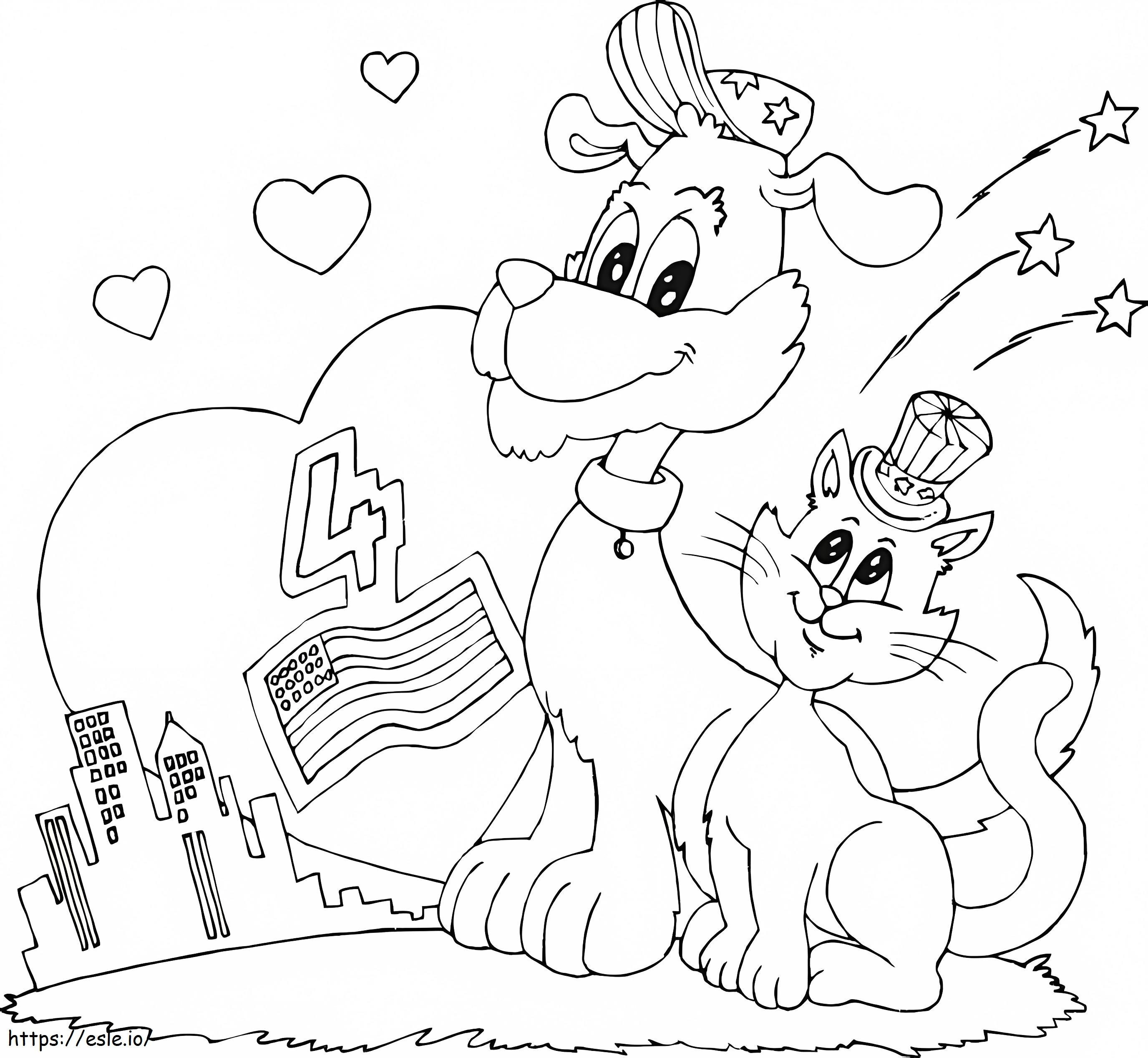 Free printable dog and cat coloring page