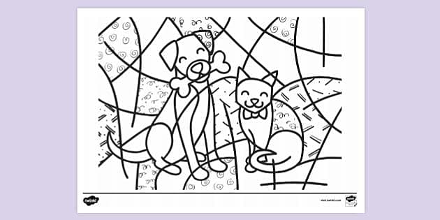 Printable louring page dogs and cats