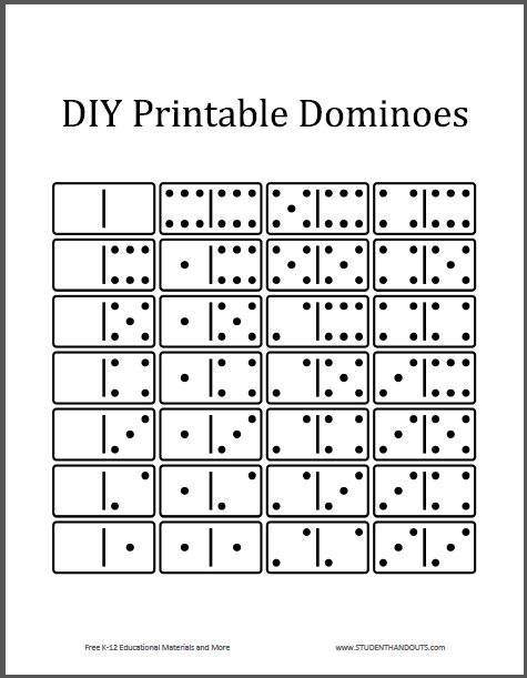 Free printable dominoes game pieces domino games math worksheets dominoes for kids