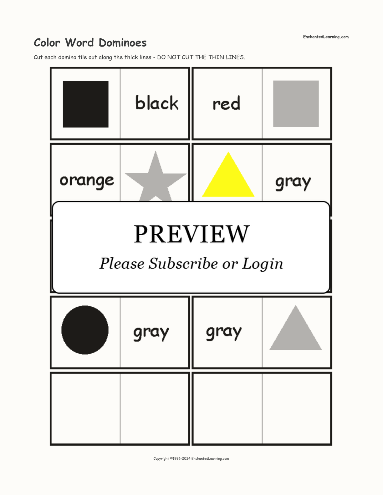 Color word dominoes a printable game cards