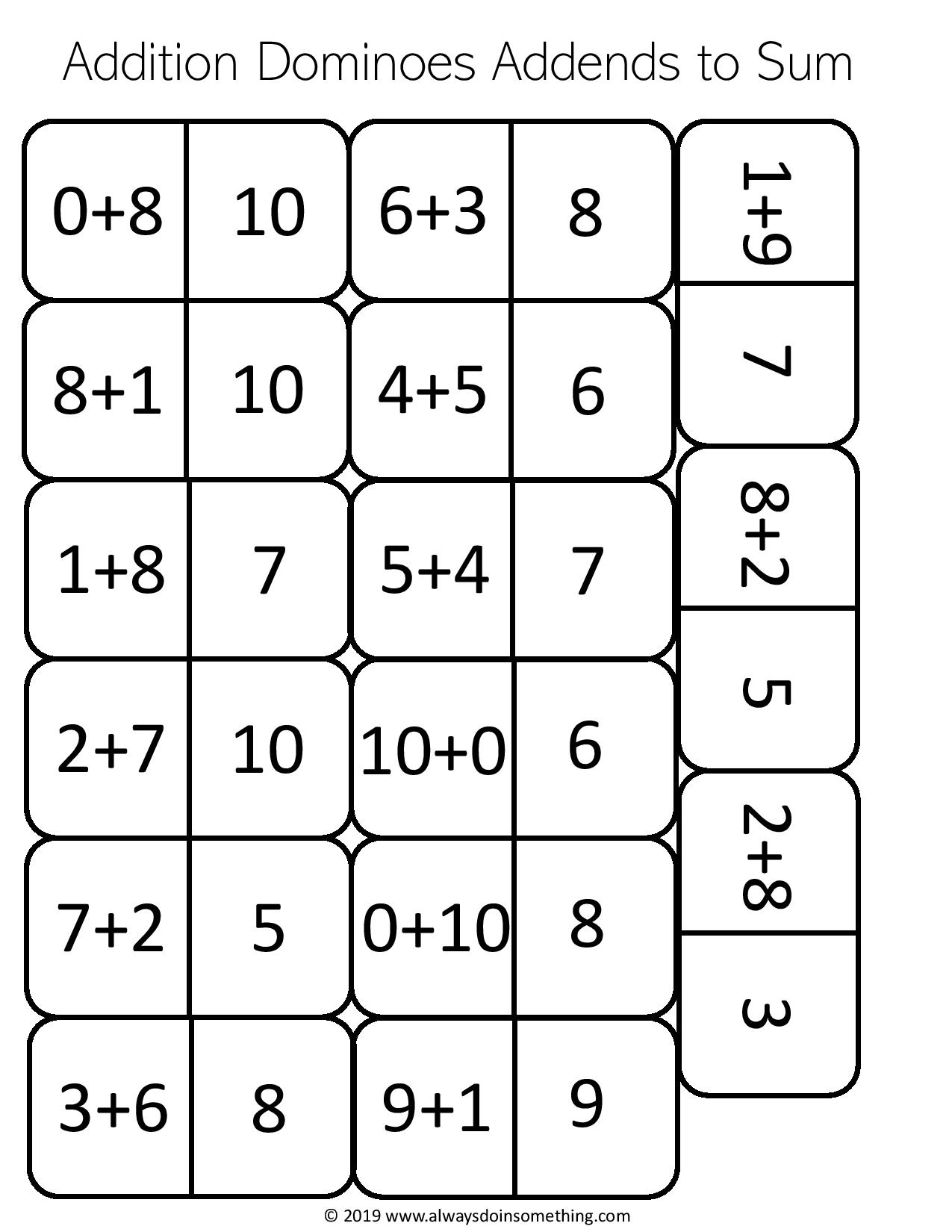 Addition dominoes made by teachers