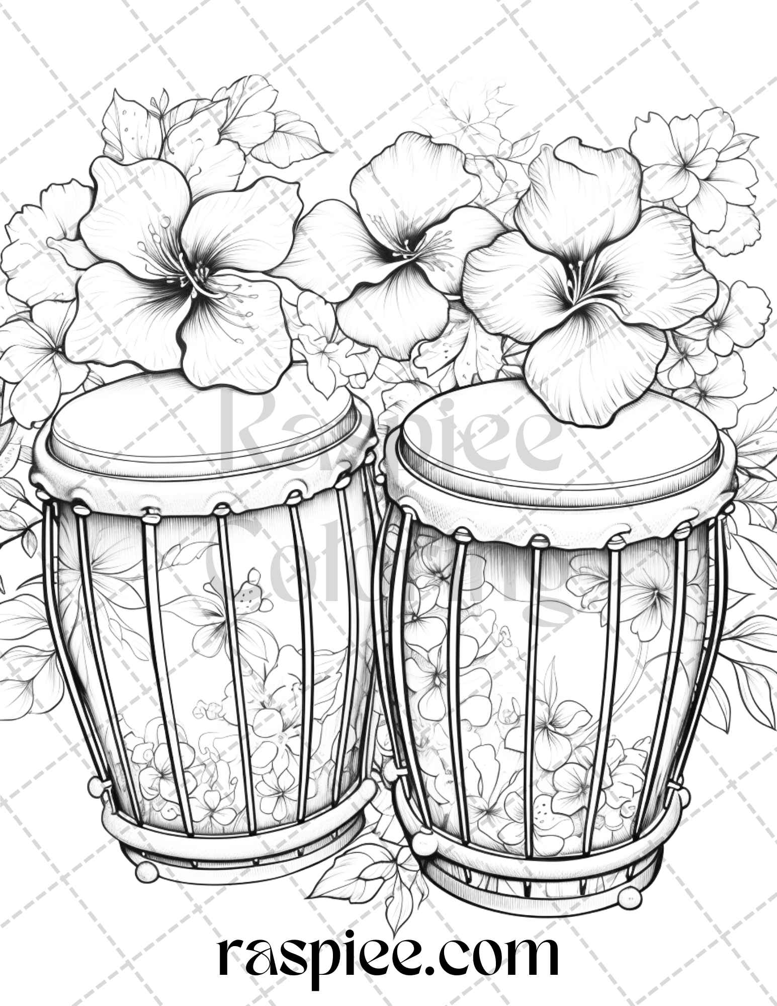 Musical instrument flower grayscale coloring pages printable for ad â coloring