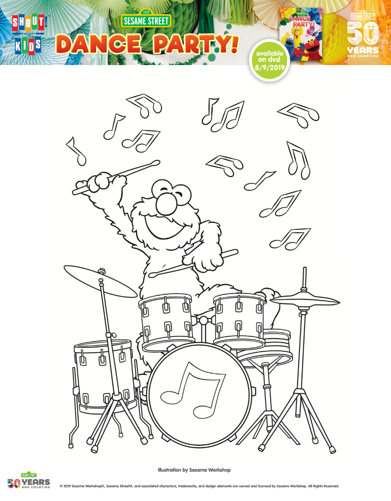 Sesame street elmo drummer coloring page