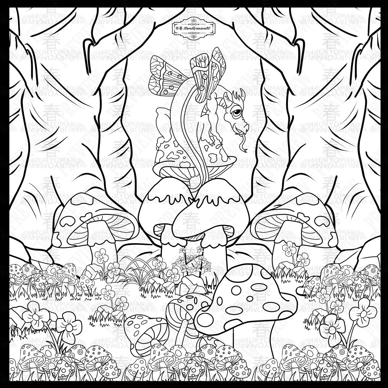 Enchanted forest colouring page preview by haruryomaru on