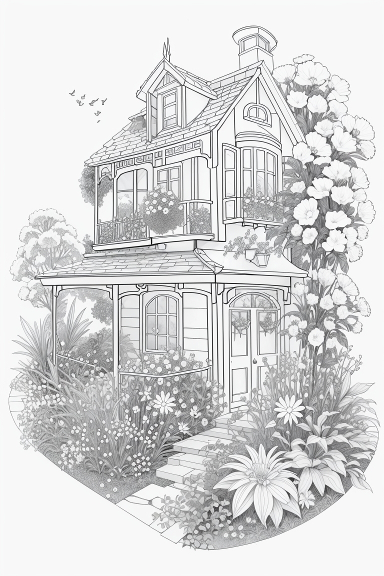 Fairy house printable coloring pages for adults